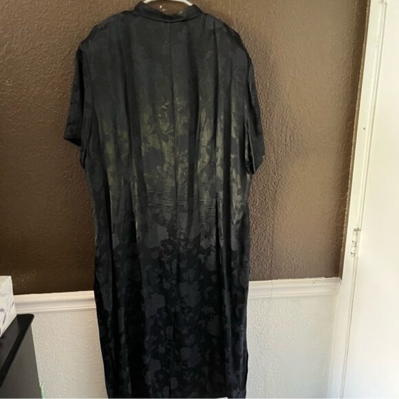 Black Long Length Chinese Style Button Down Embroidered Coat with Pants, 24W - Picture 9 of 12